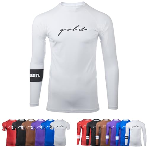 Gold BJJ Foundation Ranked Rashguard ? No-Gi und Gi Jiu Jitsu Rash Guard ? Wei? ? Gr??e L von Gold BJJ