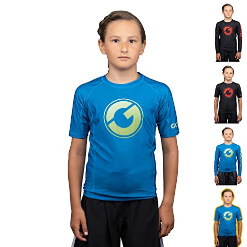 Gold BJJ Kinder Contender Rashguard – Jugend Jungen und Mädchen Jiu Jitsu Rashguard, Blau (kurzärmelig), Groß von Gold BJJ