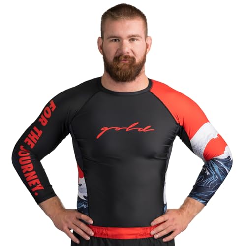 Gold BJJ The Wave Rash Guard - 3/4-Ärmel No-Gi und Gi Jiu Jitsu Rashguard, Schwarz, L von Gold BJJ