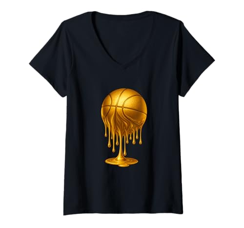 Damen Dripping Gold Drip Basketball-Spieltag, Spielertrainer Baller T-Shirt mit V-Ausschnitt von Gold Drip Basketball Ball Lover Merch Gifts Store