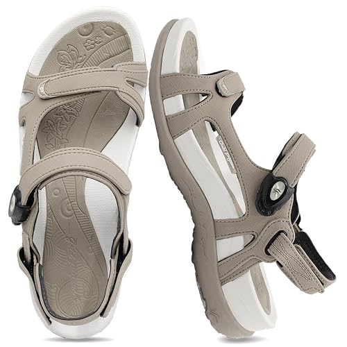 Gold Pigeon Shoes Signature Damen-Wandersandalen mit Schnappverschluss, ergonomisch, mit Schnappverschluss, Beige / Braun, 7-7.5 Gold Pigeon Shoes Signature Damen-Wandersandalen mit Schnappverschluss, ergonomisch, mit Schnappverschluss, Beige / Braun, 7-7.5 von Gold Pigeon Shoes