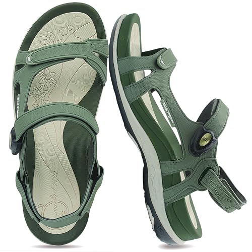 Gold Pigeon Shoes Signature Damen-Wandersandalen mit Schnappverschluss, ergonomisch, mit Schnappverschluss, Oliv/Blatt für mich (Leaf It to Me), 8-8.5 von Gold Pigeon Shoes