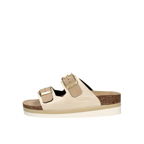 Goldstar Plateau-Sandalen mit Doppelschnallen, Platin, 38 EU Goldstar Plateau-Sandalen mit Doppelschnallen, Platin, 38 EU von Gold Star
