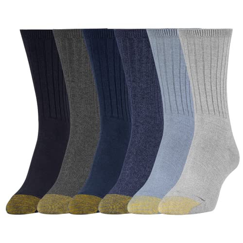 GOLDTOE Damen Casual Ribbed Crew Socken Multipairs (6er Pack), Flanell/Chambray sortiert (6 Paar), 38 von Gold Toe