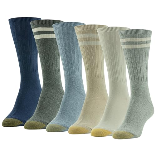 GOLDTOE Damen Casual Texture Crew, Multipairs Socken, Retro Stripe Light Grey Heather Assorted (6 Paar), Medium (6er Pack) von Gold Toe