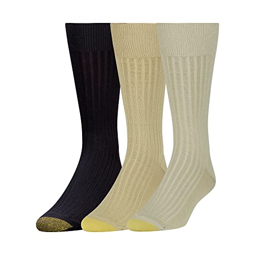 Gold Toe Canterbury Crew-Socken für Herren, klassisch, 3 Paar, Hellbraun/Khaki/Schwarz, Large von Gold Toe