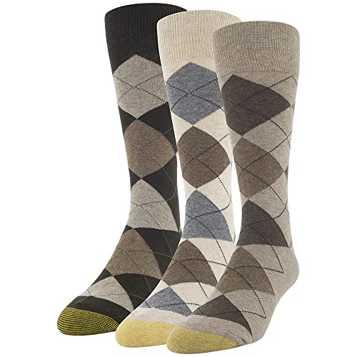 Gold Toe Carlyle Argyle Crew-Socken für Herren, 3 Paar, Taupe Argyle, Large von Gold Toe