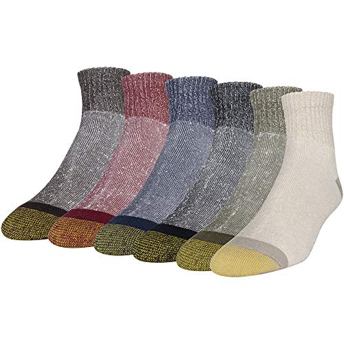 Gold Toe Herren 656p Baumwolle Knöchelsocken Athletic Multipairs Socken, Khaki/Oliv/Schwarz/New Navy/Rot/Braun Heather (6 Paar), Large (6er Pack) von Gold Toe