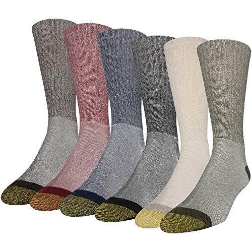 Gold Toe Herren 656s Cotton Crew Athletic, mehrere Socken, Khaki/Oliv/Schwarz/New Navy/Rot/Braun Heather (6 Paar), Large (6er Pack) von Gold Toe