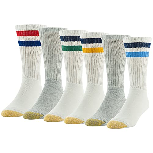 Gold Toe Herren 656s Cotton Crew Athletic, mehrere Socken, Streifen weiß/hellblau Sortiert (6 Paar), Large (6er Pack) von Gold Toe