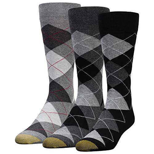 Gold Toe Carlyle Argyle Crew-Socken für Herren, 3 Paar, Schwarz Grau Argyle, Large von Gold Toe