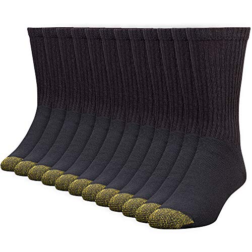 Gold Toe Herren 656s Cotton Crew Athletic, mehrere Socken, Schwarz (12 Paar), Large (12er Pack) von Gold Toe