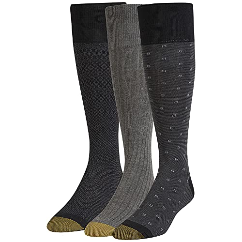 Gold Toe Herren Dress Over-The-Calf, 3 Pairs Klassische Socken, Schwarz/Charcoal, Einheitsgröße (3er Pack) von Gold Toe