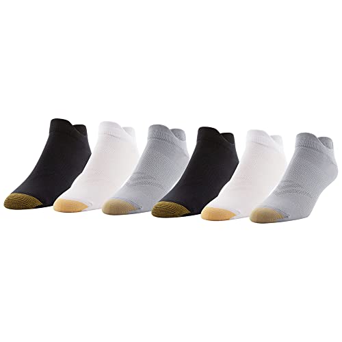 Gold Toe Herren Nylon Lite Double Tab No Show, 6 Paar Socken, Grau/Weiß/Schwarz, Large (6er Pack) von Gold Toe