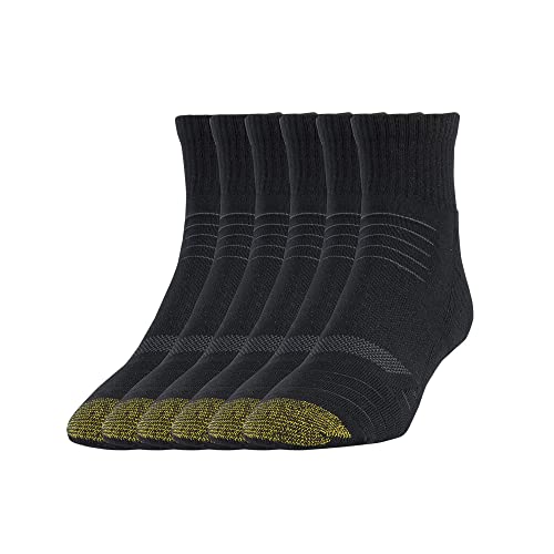 Gold Toe Herren Tech Quarter, 6 Paar Socken, Schwarz, Large (6er Pack) von Gold Toe