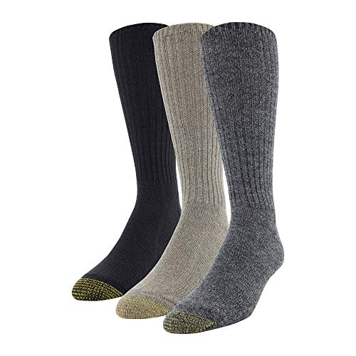 Gold Toe Men's Cotton Fluffies Crew Socks, Multipairs, Heather Dark Grey/Taupe Heather/Black (3 Pairs), Shoe Size: 6-12 von Gold Toe