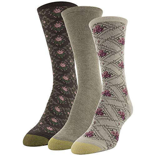 Gold Toe Women's Diamond Floral Dress Crew Socks, 3 Pairs, Khaki Floral/Taupe/Chocolate Diamonds, Shoe Size: 6-9 von Gold Toe