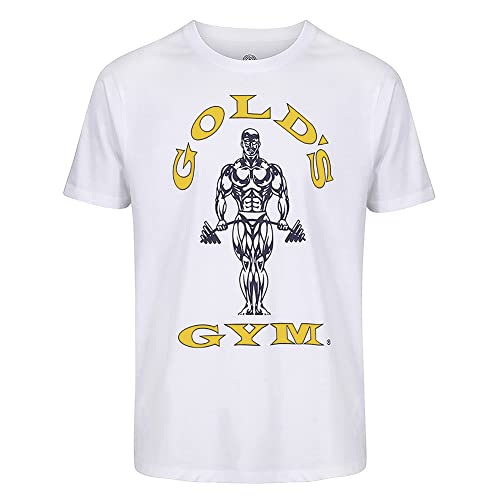 Gold's Gym Herren Ggtop009 Kapuzenshirt mit Langen Ärmeln Gym T-Shirt, Weiß/Gold, S von Gold's Gym