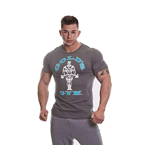 Gold's Gym Herren Muscle Joe Workout Premium Training Fitness Gym Sport T-Shirt, Grau meliert/Türkis, XXL von Gold's Gym