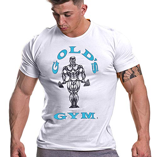 Gold's Gym Herren Muscle Joe Workout Premium Training Fitness Gym Sport T-Shirt, weiß/blau, XL von Gold's Gym