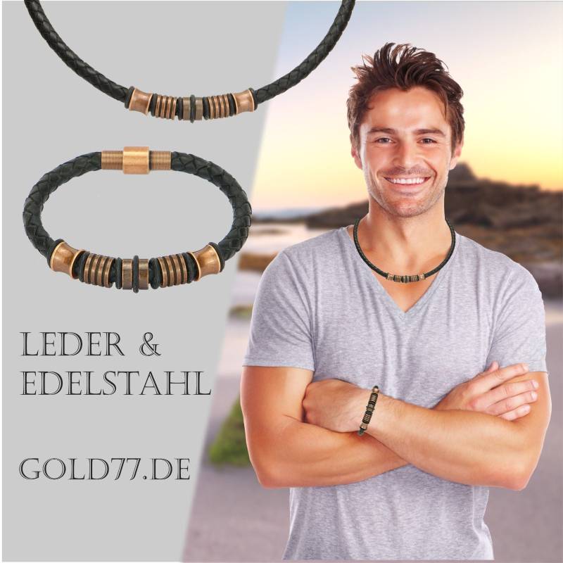 Eco-Lederkette Armband Herrenschmuck Eco-Vintage Beads + Magnetverschluss Edelstahl Antik-Kupfer-Look | Als Set Oder Einzeln Eco-Lederkette Armband Herrenschmuck Eco-Vintage Beads + Magnetverschluss Edelstahl Antik-Kupfer-Look | Als Set Oder Einzeln von Gold77de