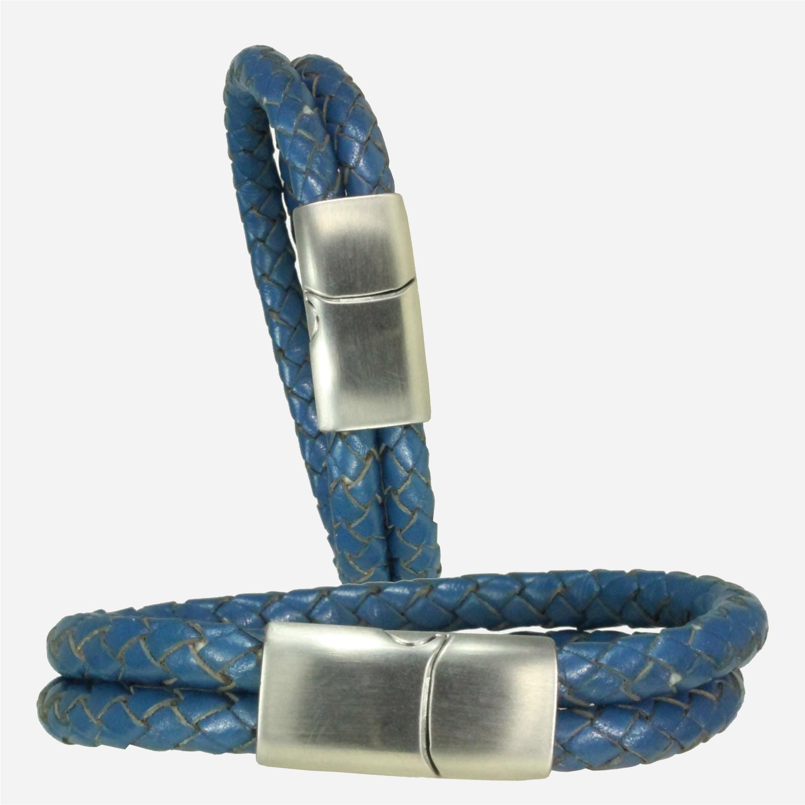 Herren Doppelstrang-Lederarmband Blau-Denim Geflochten | Stärke 2x 6 Mm Länge 18-23 cm Verschluss Silber Brüniert Aus Edelstahl von Gold77de