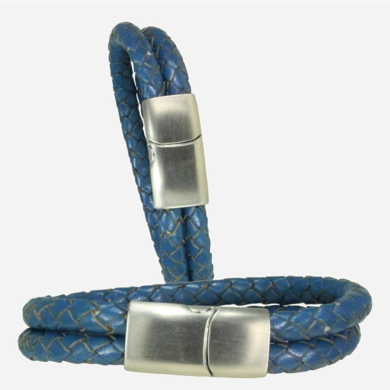 Herren Doppelstrang-Lederarmband Blau-Denim Geflochten | Stärke 2x 6 Mm Länge 18-23 cm Verschluss Silber Brüniert Aus Edelstahl von Gold77de