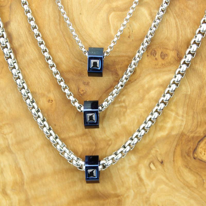 Kette Edelstahl 3 Stärken 2 Längen Firestone-Beads | Design Perlen Blaumetallic von Gold77de