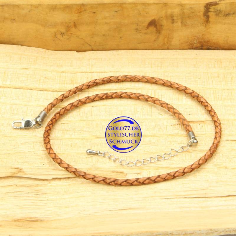 Lederkette Geflochten Mittelbraun Längen 38 - 70 cm Stärke 3 Mm Mit Flachkarabinerverschluss 5 Verlängerung von Gold77de