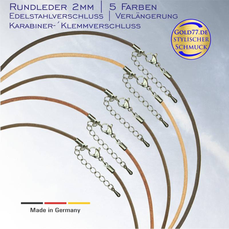 Lederkette Glatt in 5 Farben | Stärke 2 Mm Länge 38-70 cm Karabinerverschluss von Gold77de