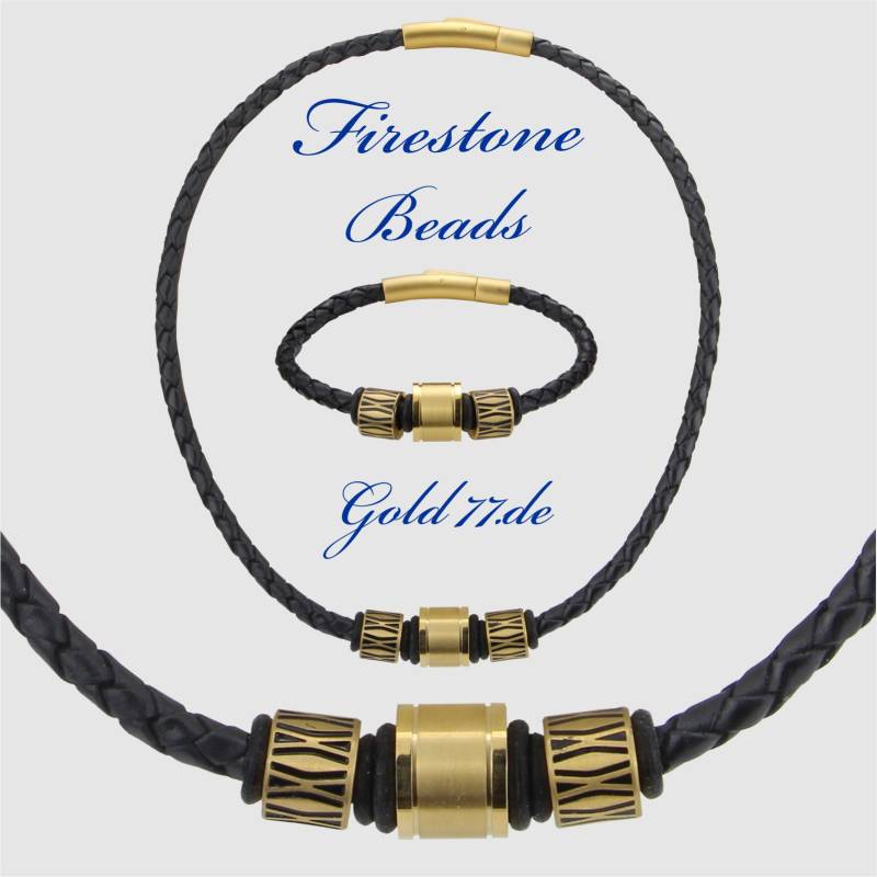 Lederkette Oder Armband Geflochten | Edelstahl Firestone Beads Nr 75+65 Als Set Einzeln von Gold77de