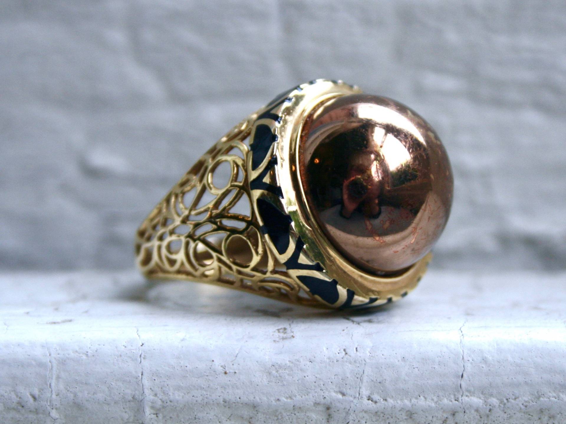 Reserviert - Cooler Retro Vintage 14K Gelbgold Ring Mit Emaille von GoldAdore