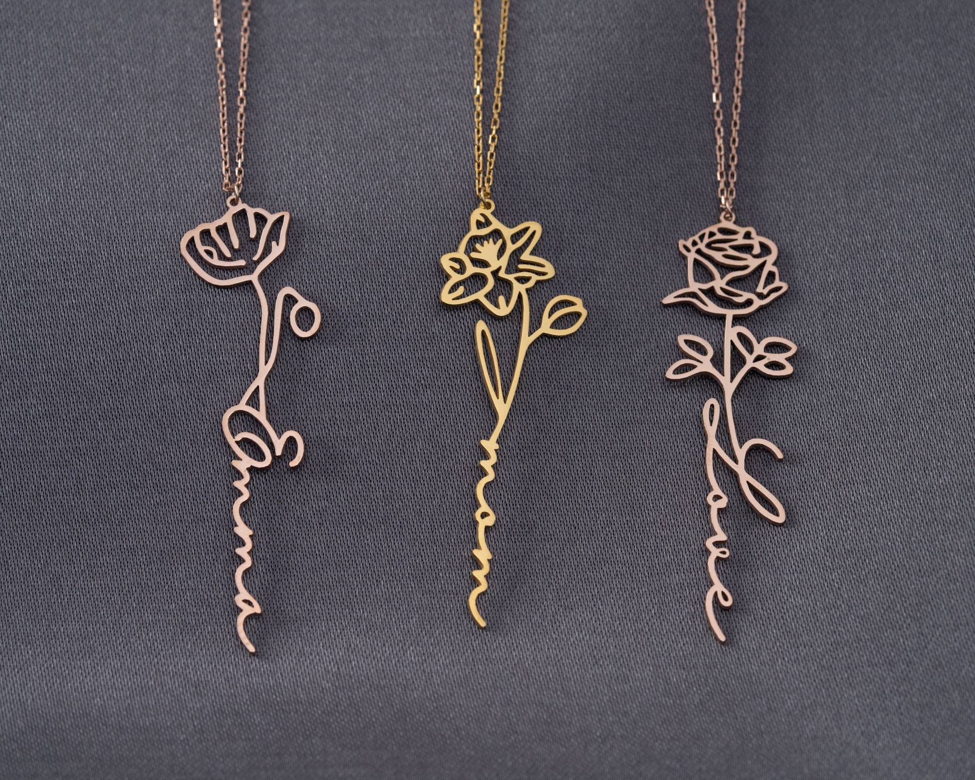 Geburtsblume Namenskette Personalisierter Blumenschmuck von GoldAndPieces