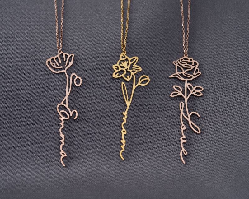 Geburtsblume Namenskette Personalisierter Blumenschmuck von GoldAndPieces
