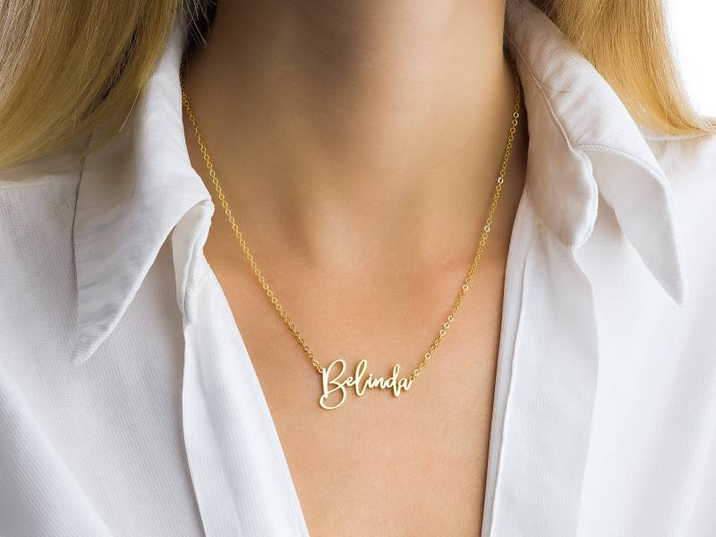 Gold Name Halskette Personalisierter Sterling Silber Typenschild Schmuck von GoldAndPieces