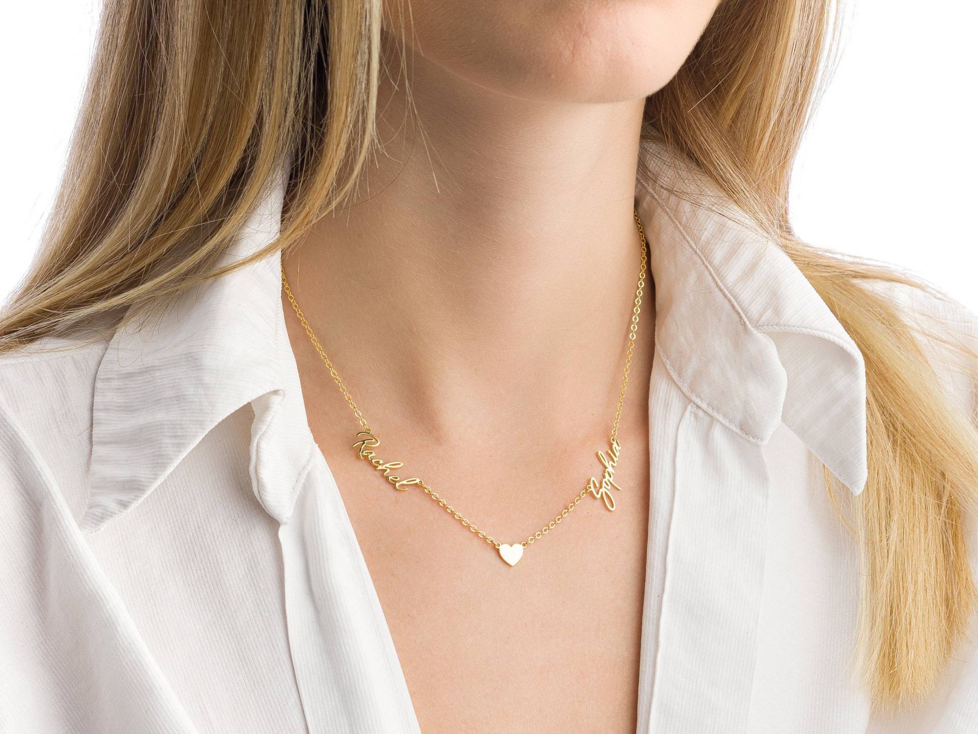 Zwei Namen Halskette Mit Herz Sterling Silber Schmuck von GoldAndPieces