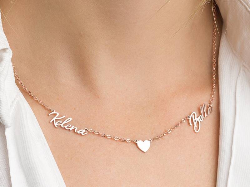 Zwei Namenskette Mit Herz Sterling Silber Personalisiertes Familiengeschenk von GoldAndPieces