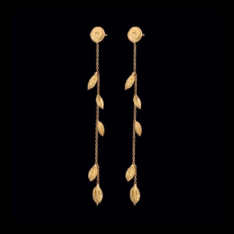 18K Massive Gold Ohrstecker, Massive Samen Hängend Aus Top, Feiner Schmuck, Natürliches Design in Gold, Handgemacht, Natur Gold von GoldArtJewelry