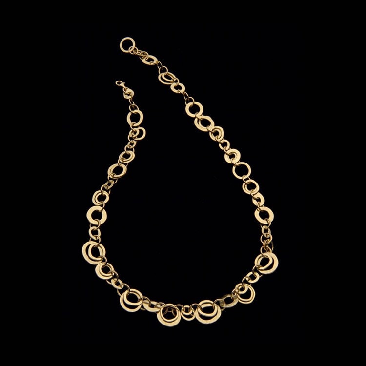 18K Solid Gold Halskette, Reiche Unterschiedlich Große Gehämmert Creolen Feinen Schmuck, Handgefertigt von GoldArtJewelry