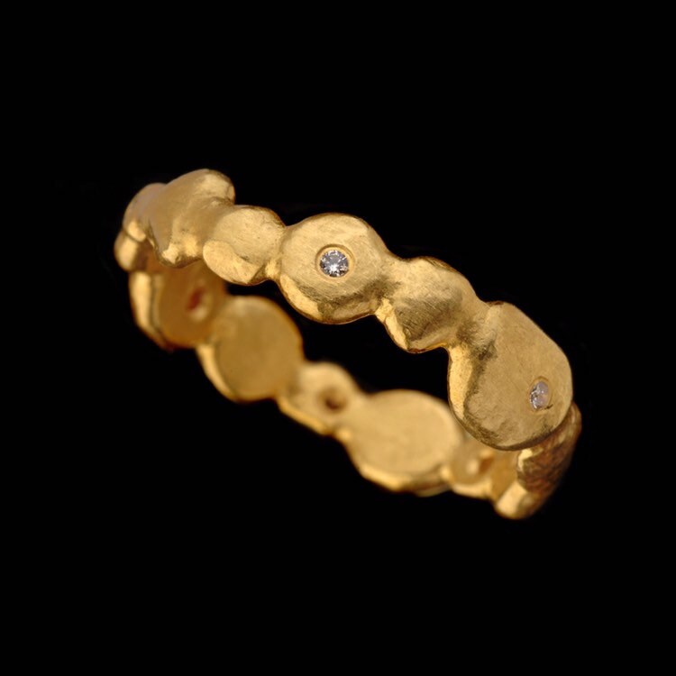 Diamant-Ring, Gold-Ring, April Birthstone Ring, Natürliche Gefüttert Fusing 22 K Solid Gold Ring Mit 7 Diamanten Set Um von GoldArtJewelry