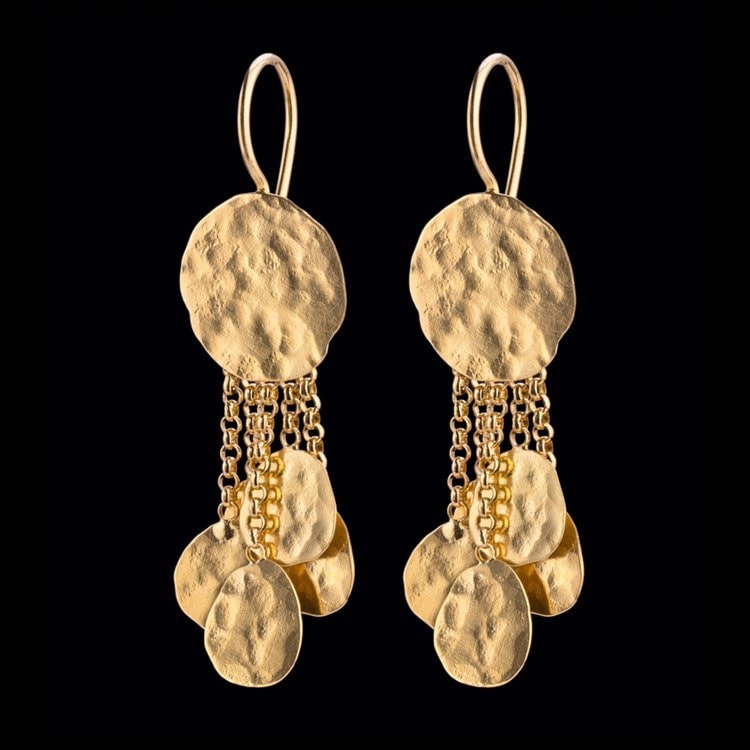 Exklusive 18K Massive Gold Ohrringe, Gehämmerte Massivgold Ohrringe Mit Beweglichen Tropfen An Ketten, Feiner Schmuck von GoldArtJewelry