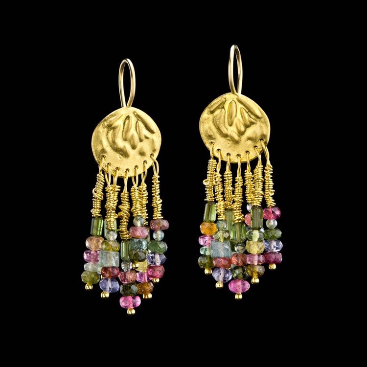 Exklusive Vintage Stil Atemberaubende Bunte 22K So Gold Mobile Chandelier Ohrringe Mit Hängenden Turmalinen in Unterschiedlicher Form Und Farbe von GoldArtJewelry