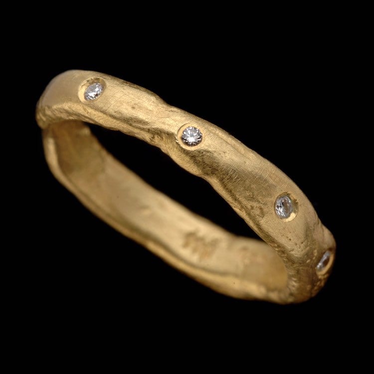 Natürliche Raue Blick 18 K Solid Gold Ring Mit 9 Diamanten Set Around, Verlobungsring, Feinen Schmuck, Verwertbar von GoldArtJewelry