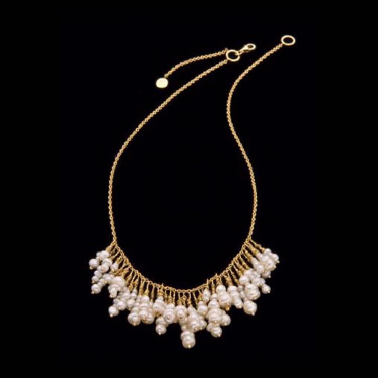 Perlen-Cluster-Halskette, 18 K Solid Gold Und Perlen Halskette, & Aussage Halskette. Juni Birthstone von GoldArtJewelry