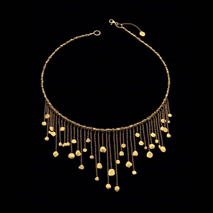 Prinzessin Morgen Tau Halskette, 22 K Massive Gold Münzen Hängen Von 18 Massivem Handgemachte Perlen Halskette von GoldArtJewelry