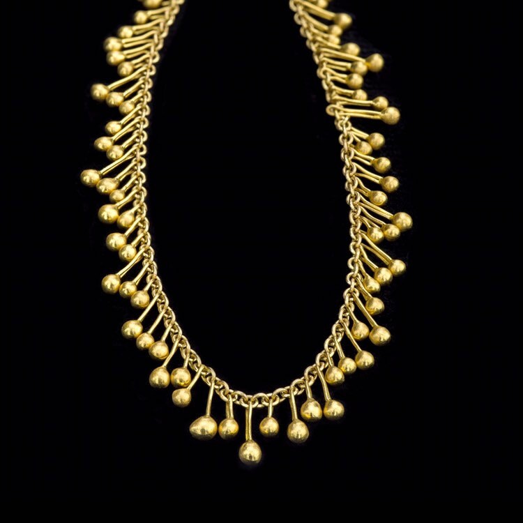 Tanzende 22K Solid Gold Tropfen Auf 18K Kette Halskette, Zart Und Einzigartig, Exklusives Design, Edler Schmuck, Handgefertigt von GoldArtJewelry