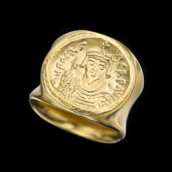 Vergoldeter Ring, Antiker Münzschild 24K Vergoldet Statement Unisex Feiner Schmuck, Chunky Gold Geschenk Für Sie von GoldArtJewelry