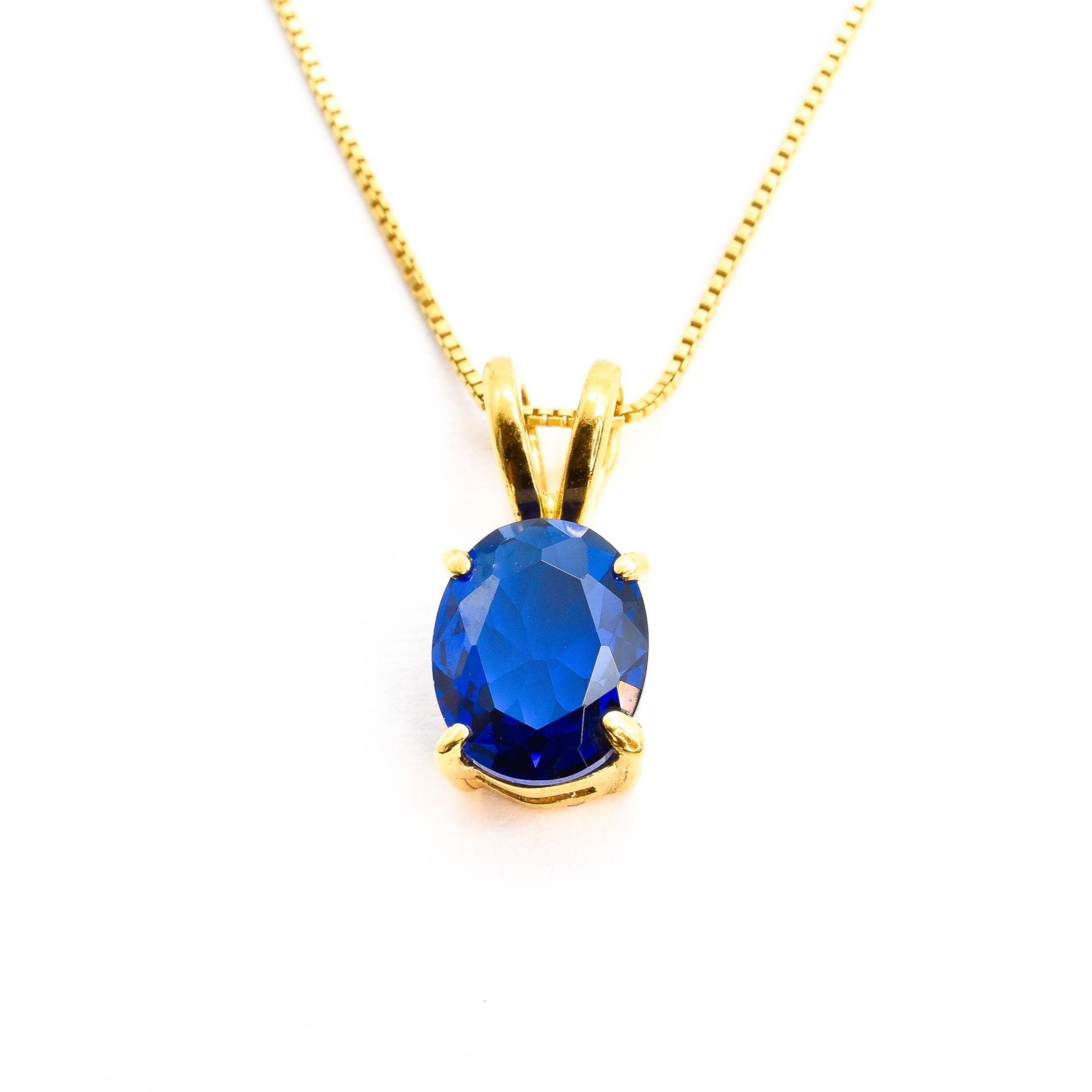 Gold Saphir Anhänger, Oval Erstellt Saphir, Royal Blau Diamant Blauer Vermeil Anhänger Gold Saphir Anhänger, Oval Erstellt Saphir, Royal Blau Diamant Blauer Vermeil Anhänger von GoldByAdina