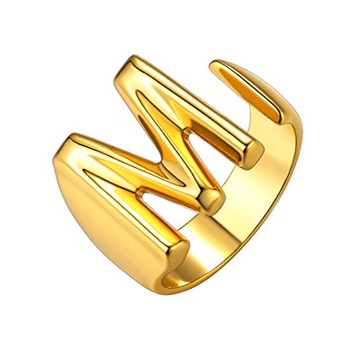 GoldChic Kupfer Buchstaben Ring Initialen 18K Vergoldet Damen M Buchstaben Ring Verstellbarer Initiale A-Z Offener Ring für Damen Frauen Mädchen Ringgröße 51.8（16.5）- 62.1（19.8） von GOLDCHIC JEWELRY