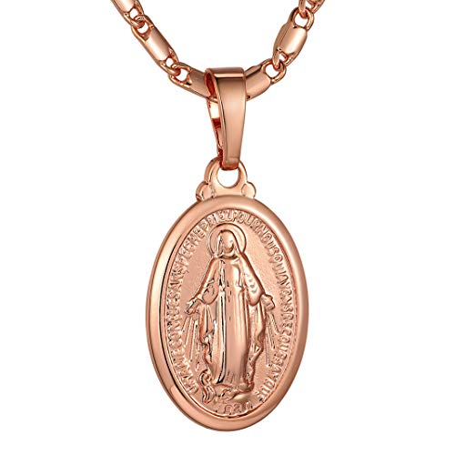 GoldChic Wundertätige Marienanhänger Medaille Kette Rosagold Anhänger Halskette Medaille Jungfrau Maria Heilige Maria Magdalena Kette 20 Zoll + 5CM Verlängerketten von GOLDCHIC JEWELRY